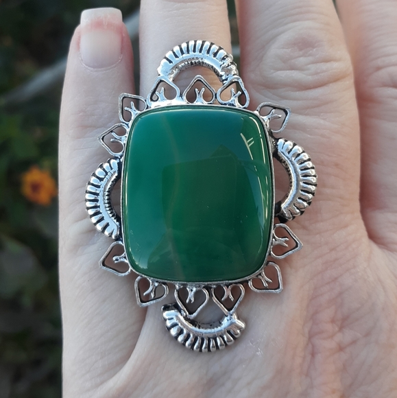 New Huge Green Agate 925 Silver Statement Ring. - Picture 1 of 8